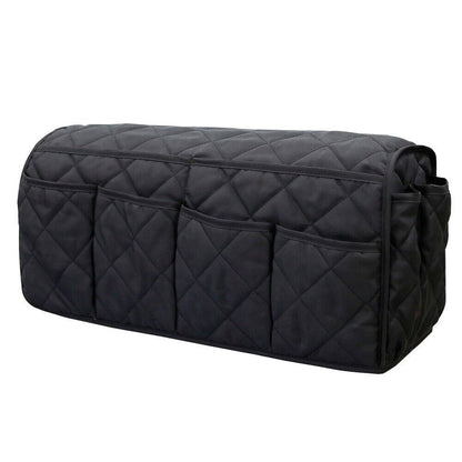 2 Pcs Black Quilted Sofa Armrest Organizer Caddy - Multi-Pocket Remote Control Holder Bag