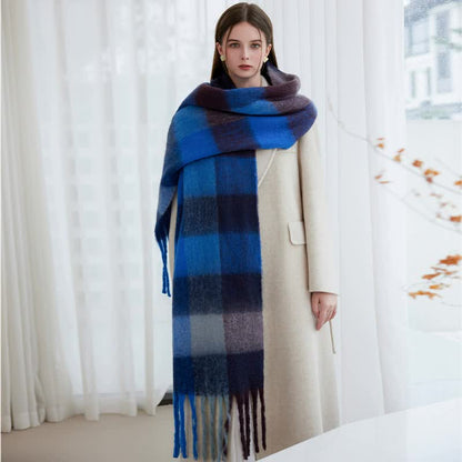 Winter Luxe Warm Oversized Scarf-Cozy Thick Plaid Wrap, European Chic Style(Orange-yellow plaid)