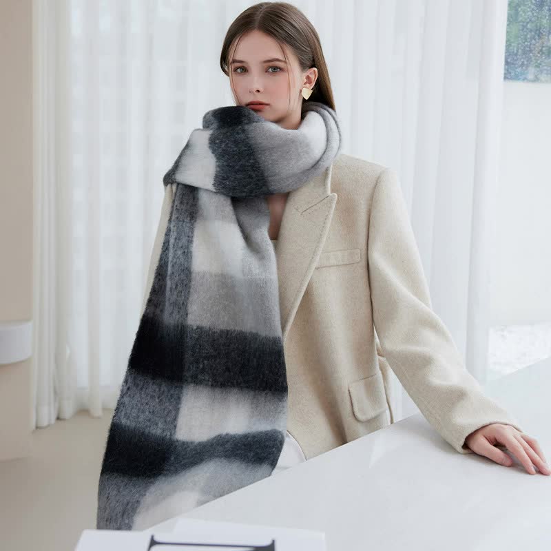 Winter Luxe Warm Oversized Scarf-Cozy Thick Plaid Wrap, European Chic Style(Orange-yellow plaid)