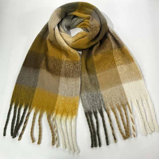 Winter Luxe Warm Oversized Scarf-Cozy Thick Plaid Wrap, European Chic Style(Yellow-green plaid)