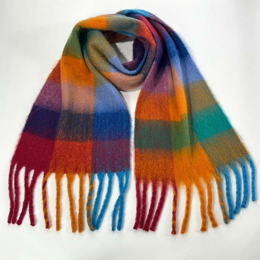 Winter Luxe Warm Oversized Scarf-Cozy Thick Plaid Wrap, European Chic Style(Orange-blue plaid)