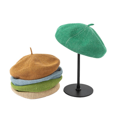 Black Linen Knit Beret - Classic Soft and Stylish Headwear