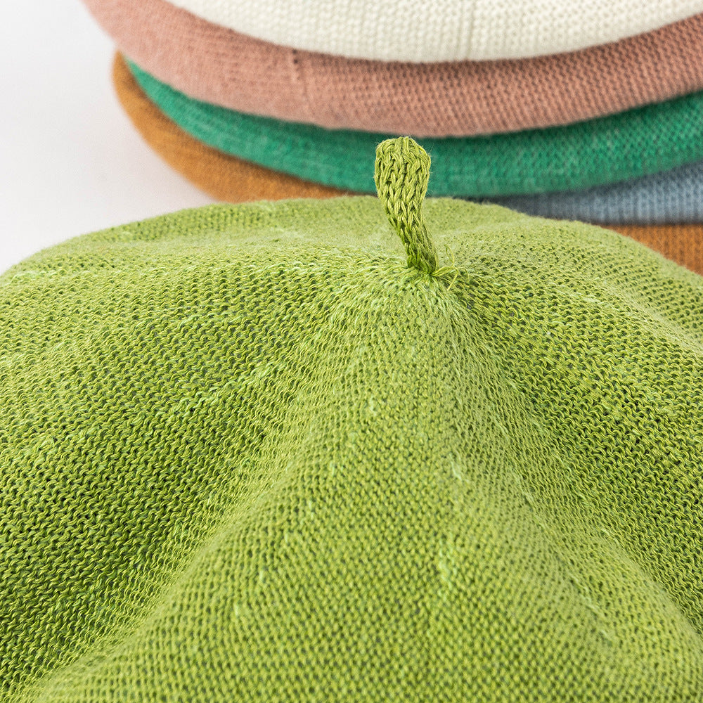 Brown Linen Knit Beret - Classic Soft and Stylish Headwear