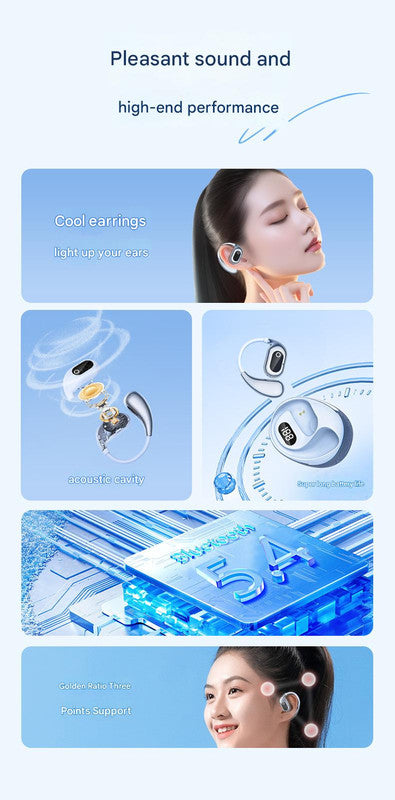 AI Smart Translation Earbuds - Open-Ear TWS Bluetooth Headphones with 144 Language Support & LED Display Case(black)