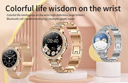 Elegant Women's Smartwatch,HD Touchscreen, Bluetooth Calls, Health Monitoring(Black)