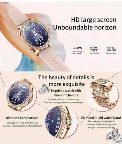 Elegant Women's Smartwatch,HD Touchscreen, Bluetooth Calls, Health Monitoring(Black)