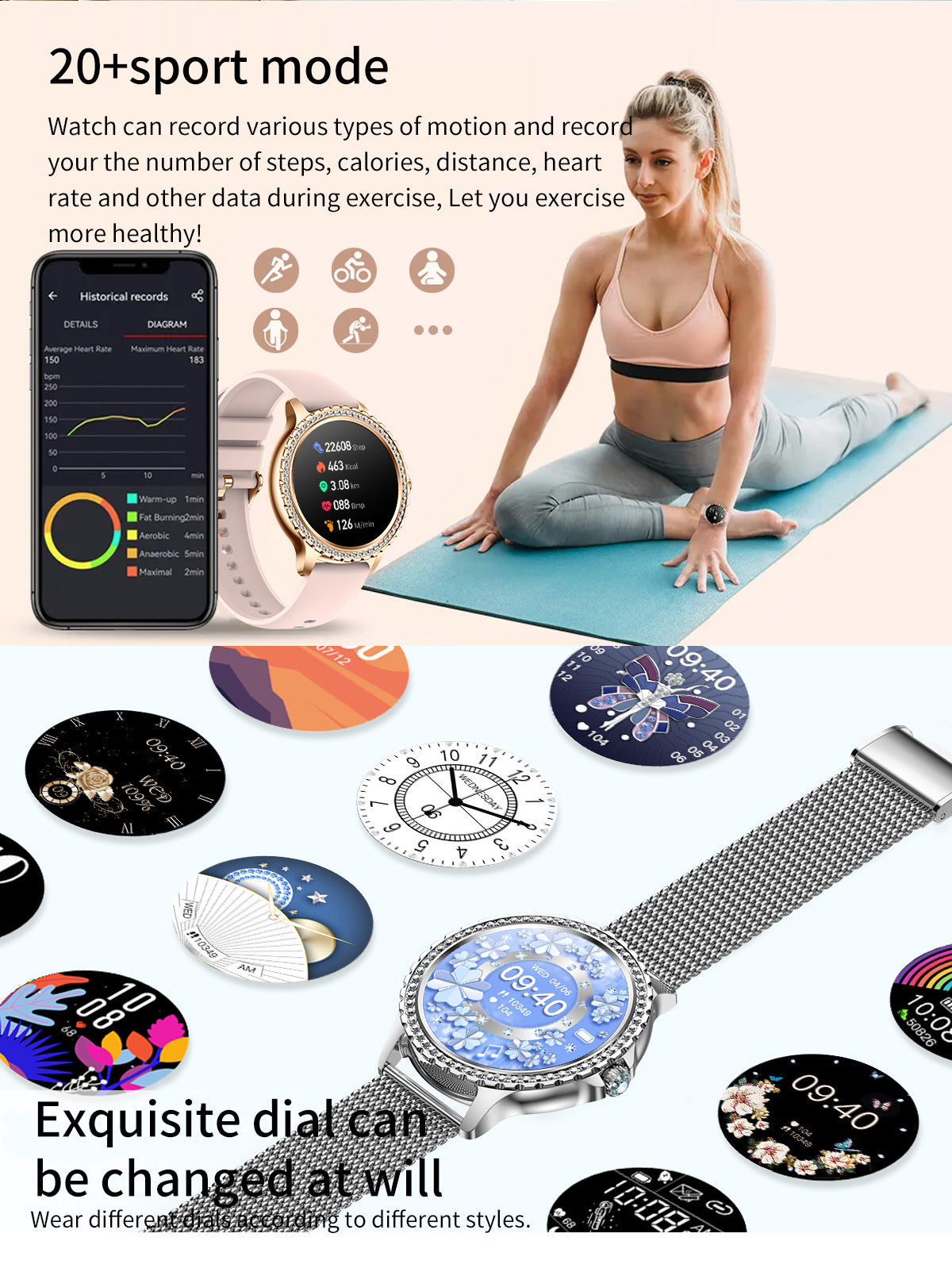 Elegant Women's Smartwatch,HD Touchscreen, Bluetooth Calls, Health Monitoring(Black)