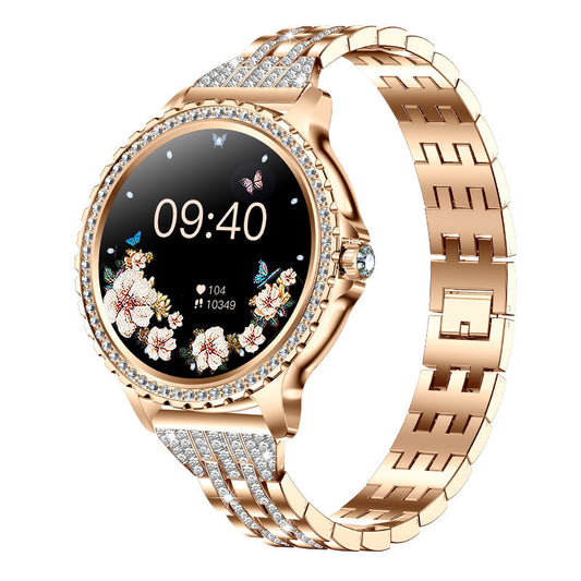Elegant Women's Smartwatch,HD Touchscreen, Bluetooth Calls, Health Monitoring(Gold Thin Steel Strip)