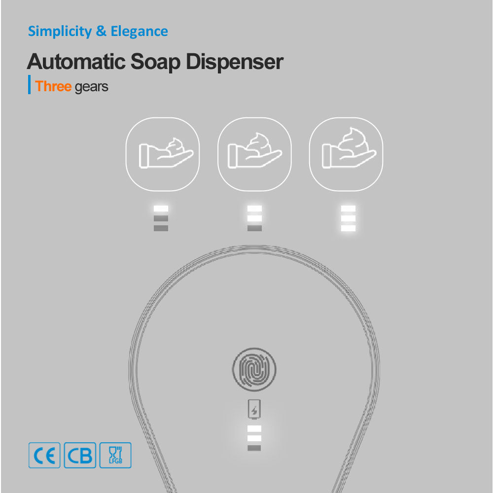 White Automatic Foaming Soap Dispenser - USB Rechargeable, Touchless Infrared Sensor