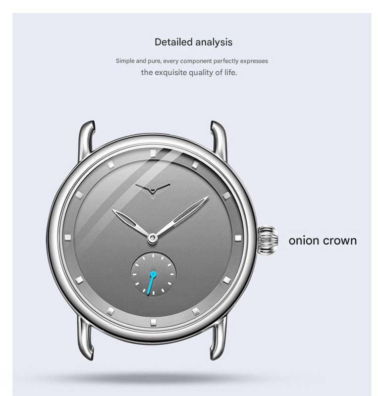 Blue Elegant Men's Watch with Leather Band - Small Seconds, Onion Crown Detail