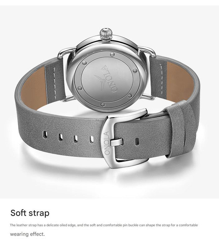 Rose shell white flour Elegant Men's Watch with Leather Band - Small Seconds, Onion Crown Detail