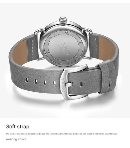 Rose shell white flour Elegant Men's Watch with Leather Band - Small Seconds, Onion Crown Detail