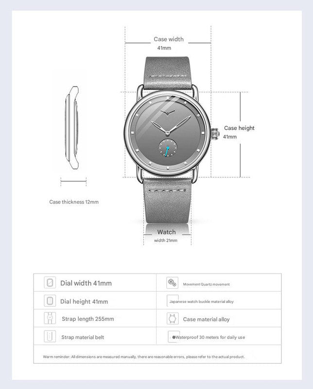 Rose shell white flour Elegant Men's Watch with Leather Band - Small Seconds, Onion Crown Detail