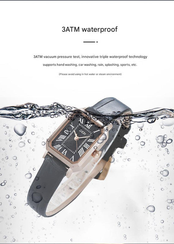 Rose gold case, white plate, red belt Ladies Quartz Watch - Classic Rectangular, Leather Band