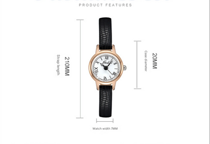 Rose Shell White Plate Red Ribbon Delicate Women's Watch - 20mm Roman Numeral Dial, Leather Strap