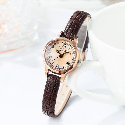 Coffee shell coffee tray coffee belt Delicate Women's Watch - 20mm Roman Numeral Dial, Leather Strap
