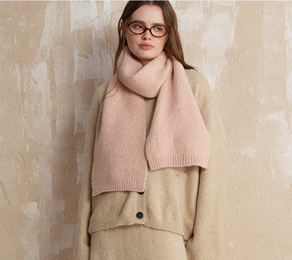 Pale pinkish gray Soft Wool Blend Knitted Scarf Women Men Winter Pure Color Neck Wrap (157x22cm)