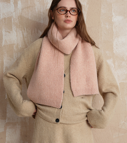 Pale pinkish gray Soft Wool Blend Knitted Scarf Women Men Winter Pure Color Neck Wrap (157x22cm)