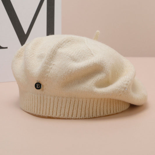 White Vintage Inspired Knitted Beret - Stretchy & Comfortable Wool Blend Cap