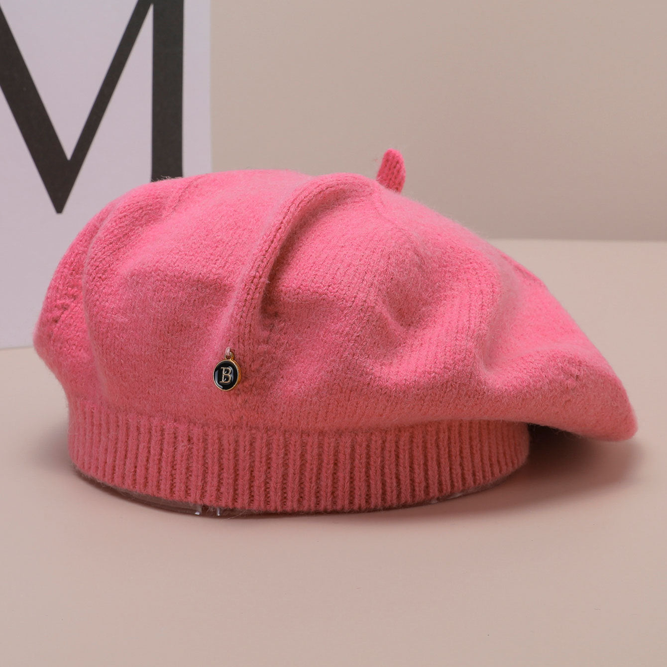 Pink Vintage Inspired Knitted Beret - Stretchy & Comfortable Wool Blend Cap