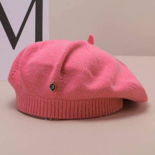Pink Vintage Inspired Knitted Beret - Stretchy & Comfortable Wool Blend Cap