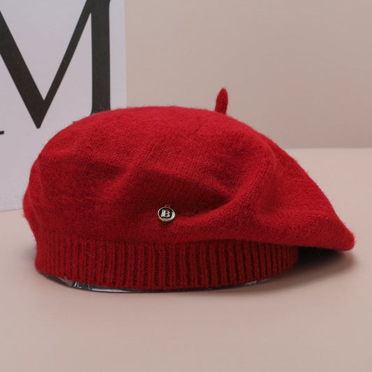 Red Vintage Inspired Knitted Beret - Stretchy & Comfortable Wool Blend Cap