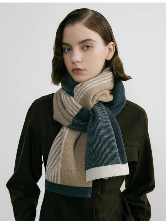 Green Elegant Color Block Striped Scarf -Men's & Women's Versatile, Winter Warmth 165x29cm