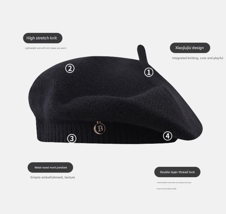 Camel Vintage Inspired Knitted Beret - Stretchy & Comfortable Wool Blend Cap