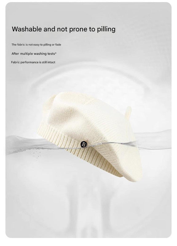White Vintage Inspired Knitted Beret - Stretchy & Comfortable Wool Blend Cap