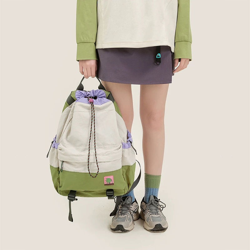 Beige Stylish Lightweight Drawstring Backpack for Women Men Hiking Travel