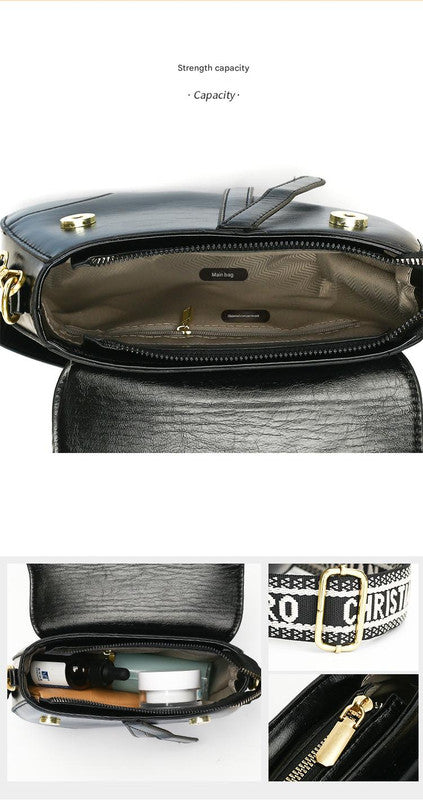 Brown Chic Saddle Crossbody Bag with Wide Guitar Strap - PU Leather