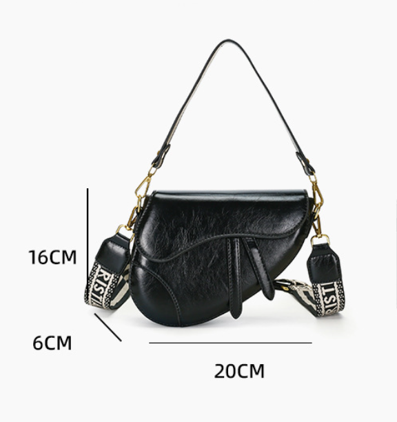 Brown Chic Saddle Crossbody Bag with Wide Guitar Strap - PU Leather