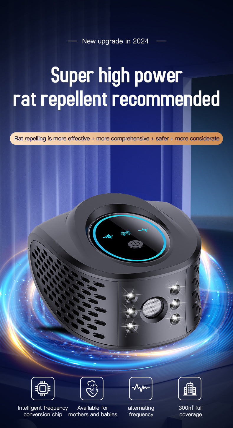 Black Advanced Ultrasonic Pest Repeller - Multi-Wave Tech for Mice, Roaches, Mosquitoes