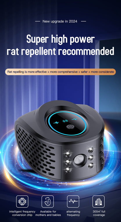 Black Advanced Ultrasonic Pest Repeller - Multi-Wave Tech for Mice, Roaches, Mosquitoes