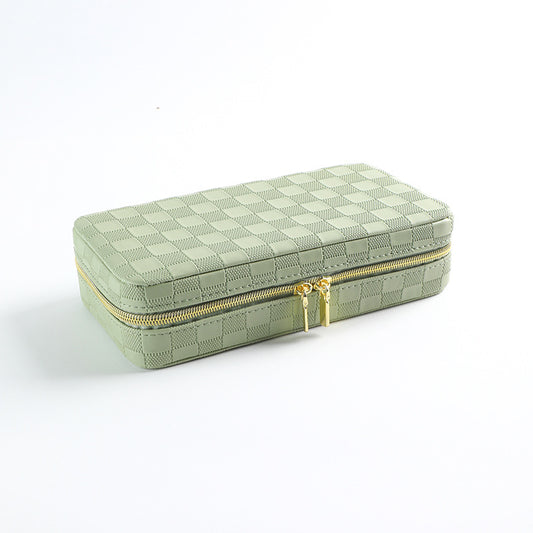 Green Stylish PU Leather Travel Jewellery Box - Compact Organizer for Rings, Earrings, Necklaces with Mirror