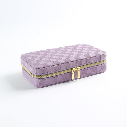 Purple Stylish PU Leather Travel Jewellery Box - Compact Organizer for Rings, Earrings, Necklaces with Mirror