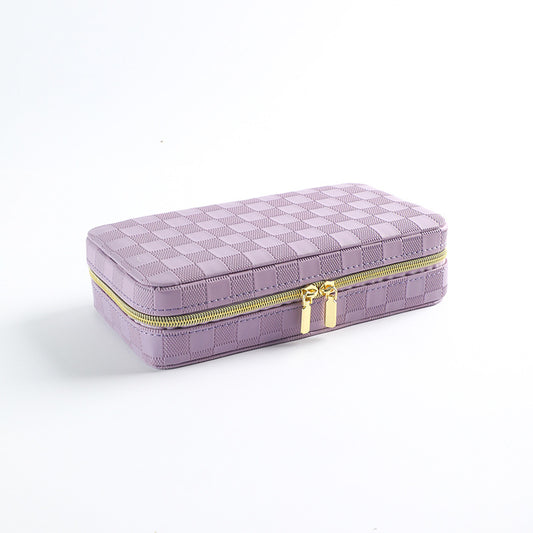 Purple Stylish PU Leather Travel Jewellery Box - Compact Organizer for Rings, Earrings, Necklaces with Mirror