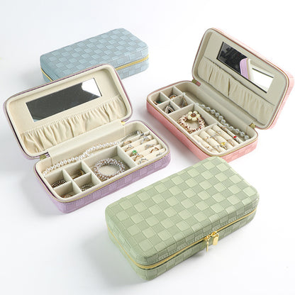 Purple Stylish PU Leather Travel Jewellery Box - Compact Organizer for Rings, Earrings, Necklaces with Mirror