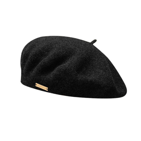 Black Elegant Wool Beret - Classic Warm Thick British Style Hat for Autumn & Winter