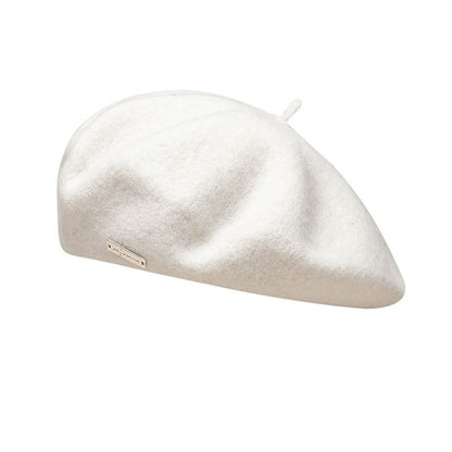 White Elegant Wool Beret - Classic Warm Thick British Style Hat for Autumn & Winter
