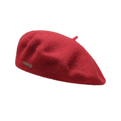 Red Elegant Wool Beret - Classic Warm Thick British Style Hat for Autumn & Winter