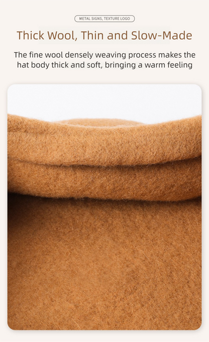 Brown Elegant Wool Beret - Classic Warm Thick British Style Hat for Autumn & Winter