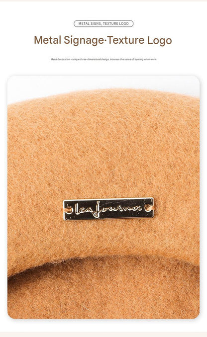 Dark Green Elegant Wool Beret - Classic Warm Thick British Style Hat for Autumn & Winter