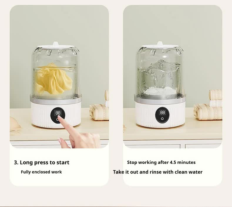 White Portable Mini Washing Machine - Rechargeable USB-C Electric Washer for Travel, Delicates & Socks