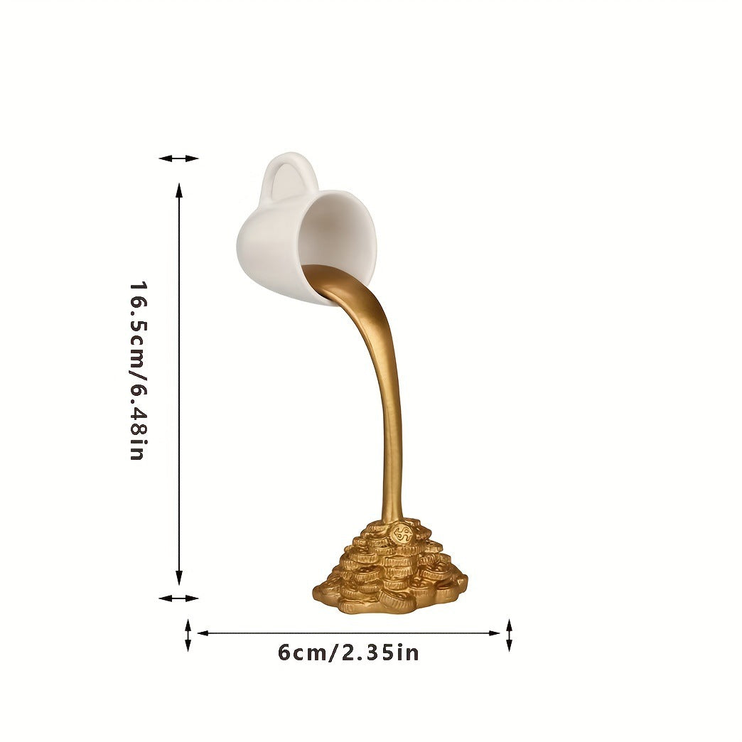 2 Pcs ( 1 Glod Cup and 1 White Cup) Magic Pouring Coffee Cup Sculpture - Unique Resin Tabletop Art Accent"