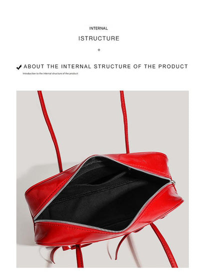 Red Chic PU Leather Baguette Shoulder Bag - Elegant Bow Accent Underarm Handbag for Women