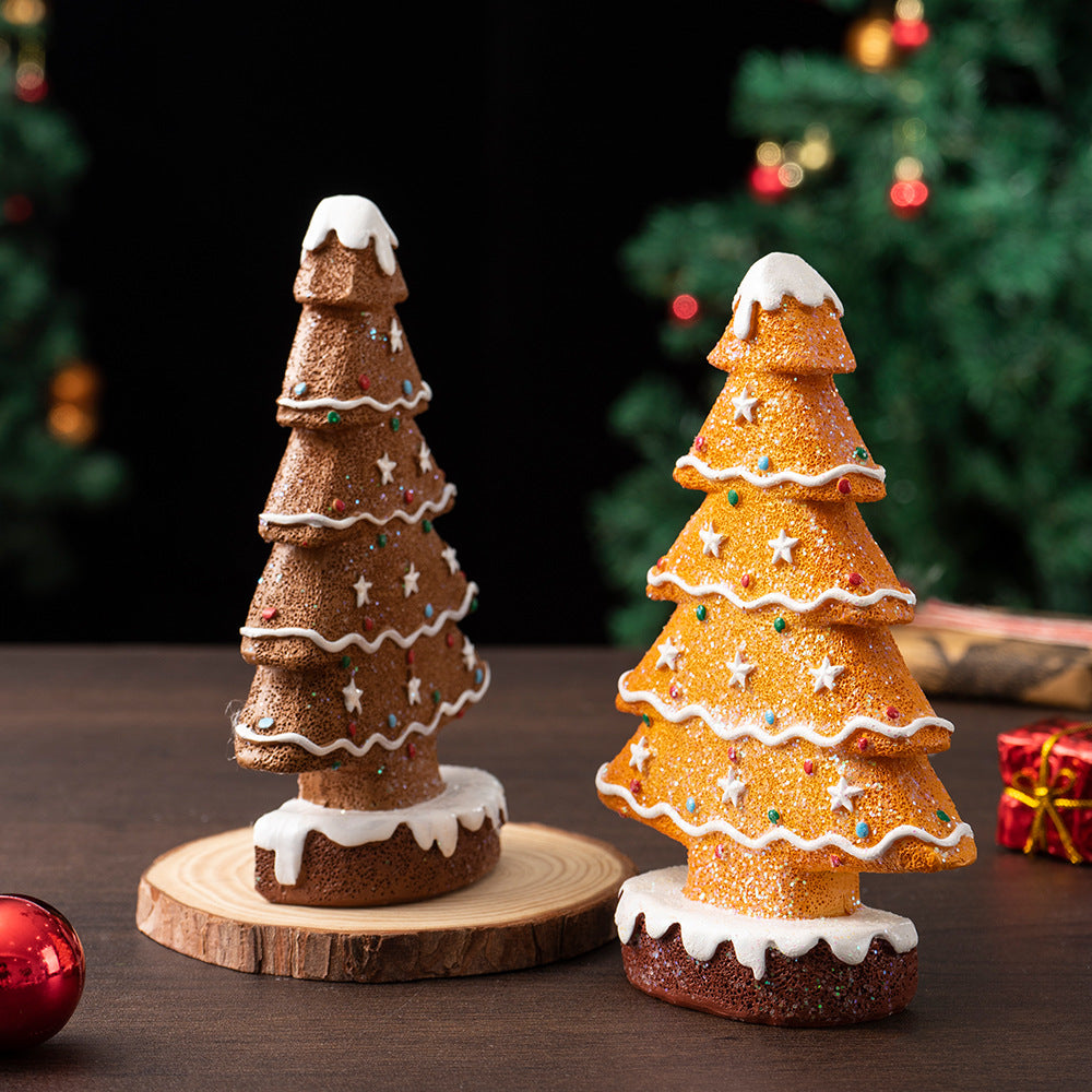 Brown Charming Gingerbread Christmas Tree Figurine - Festive Resin Holiday Table Decor Ornament