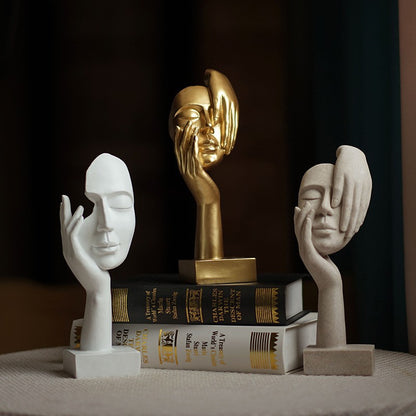 Gold Style 3 Elegant Abstract Face Sculpture - Modern Resin Art Figurine, Hand & Mask Home Decor Accent