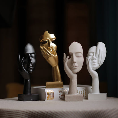 White Style 2 Elegant Abstract Face Sculpture - Modern Resin Art Figurine, Hand & Mask Home Decor Accent