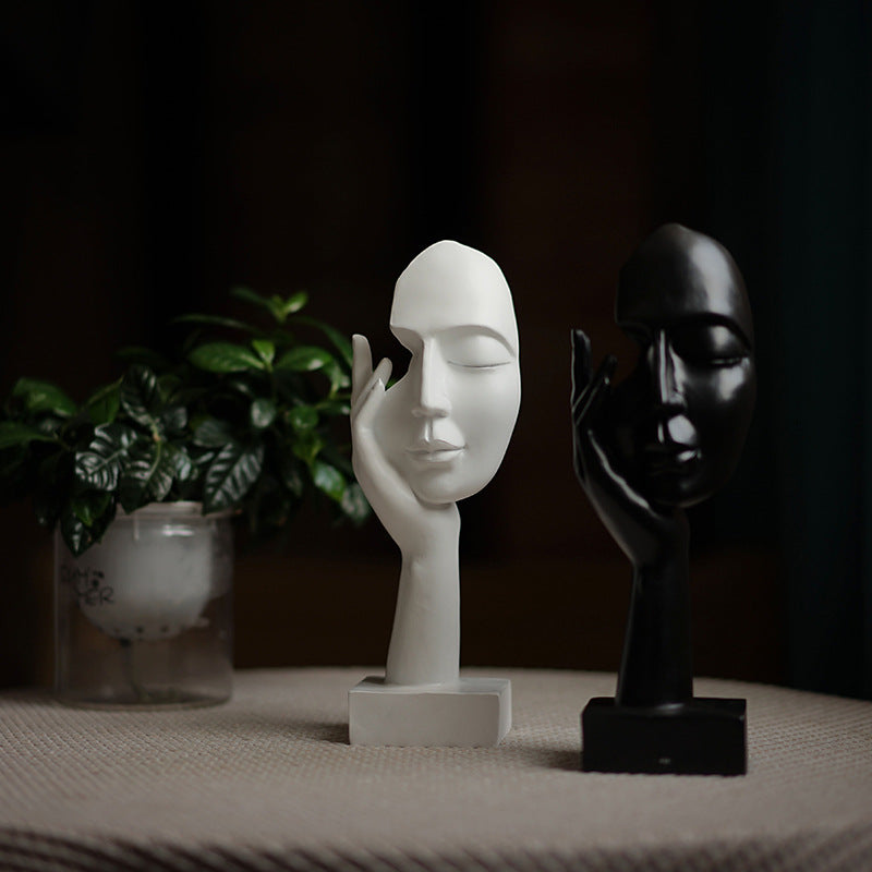 White Style 2 Elegant Abstract Face Sculpture - Modern Resin Art Figurine, Hand & Mask Home Decor Accent